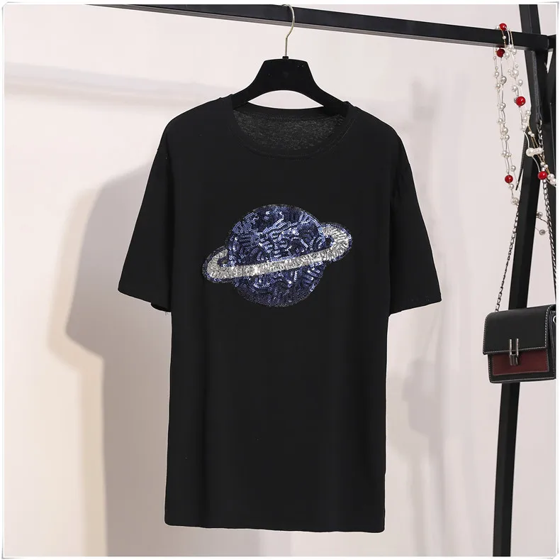 Женская хлопковая Футболка с блестками укороченный топ + джинсы дырками до