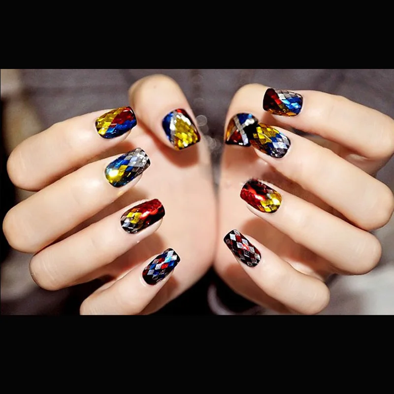 Ромб лазерный зеленый синий 3D голографический ломтик пайетки дизайн ногтей