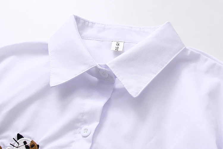 2019 Япония стиль животных вышитые блузки рубашка для женщин Тонкий Белый Топы с