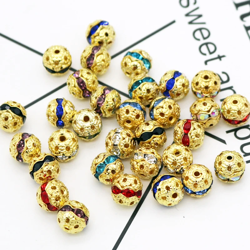 

Wholesale 10pcs/lot Mix Color Beads Silver Plated Round Metal Crystal Rhinestone Spacer Beads For Jewelry Making Bead Accessory