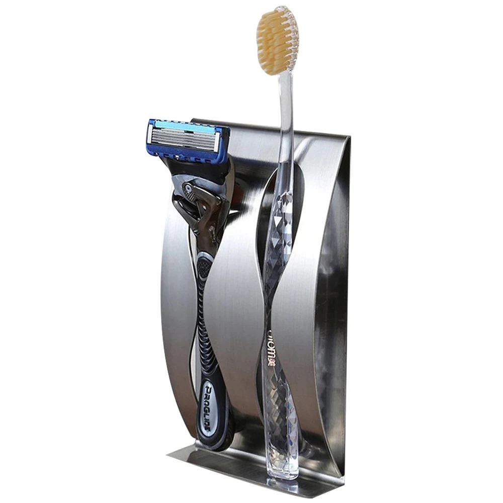 

Leyden Toothbrush Holders Brushed Stainless Steel 3M Adhesive Wall Mounted 2 3 Holes Toothbrush Holders Bathroom Shelves