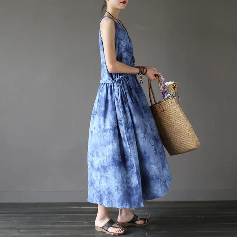 Женское летнее платье 2017 новое модное женское без рукавов свободное Макси