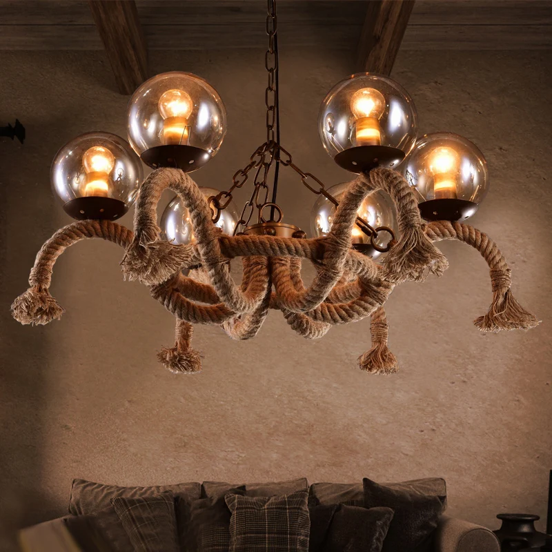 Американский стеклянный подвесной светильник Лофт 6 головок скандинавский Ретро