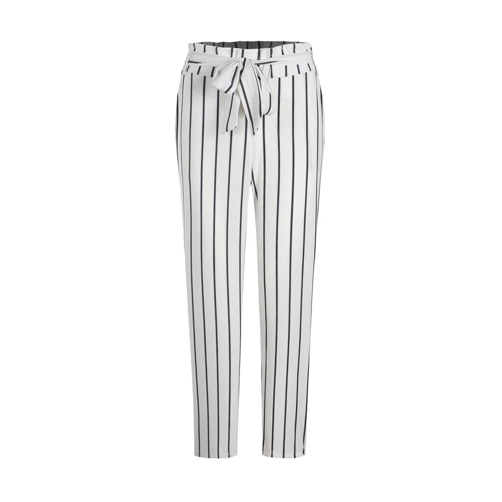 

Skinny Women Striped Long Jeans Tie High Waist Ladies Pants Trouser