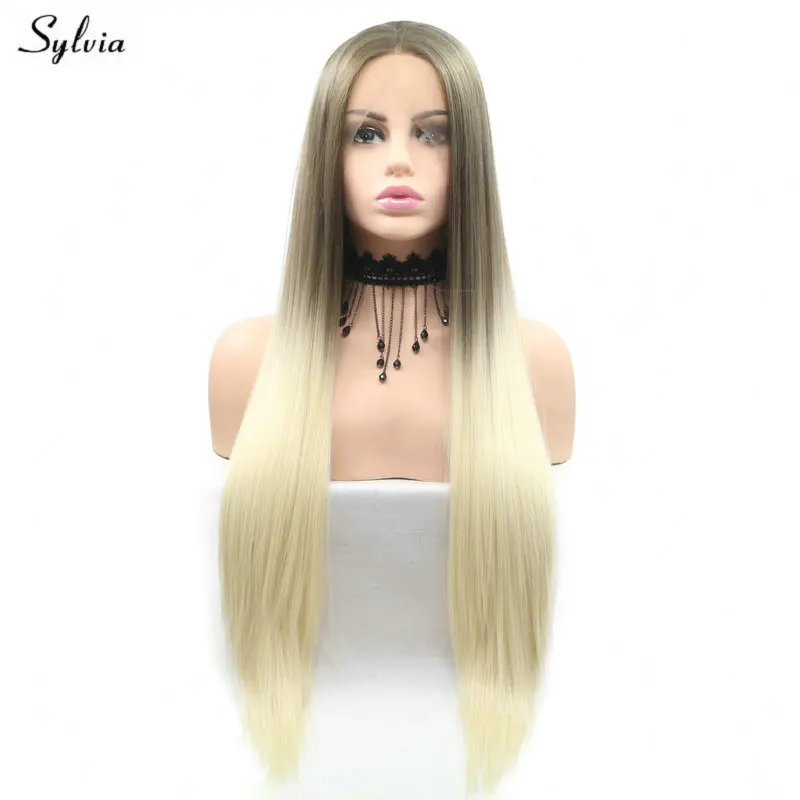Sylvia коричневый блонд 2 цвета прямые длинные волосы средняя часть ручной работы