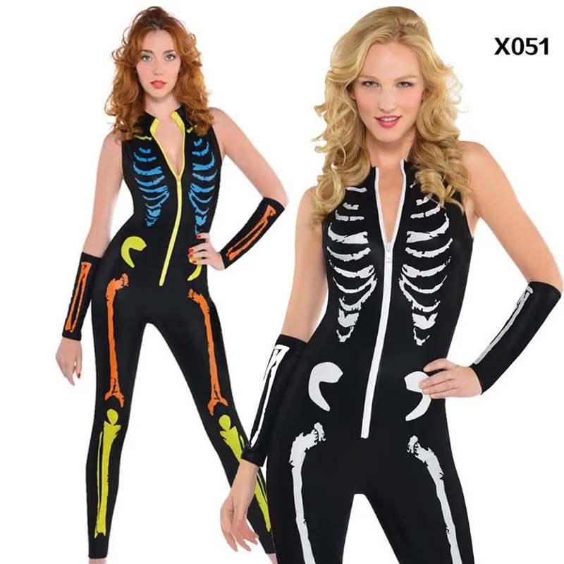 Sexy Women Lady Cosplay Skeleton Costume Nightclub Performance Jumpsuits Halloween Masquerade Party Dress Supplies|Праздничные