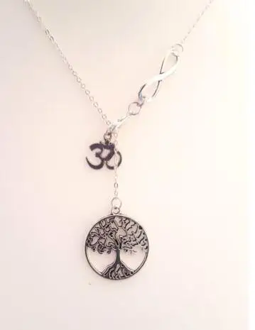 Lariat Infinity Tree of life Ohm Om Statement Necklace Choker Vintage Silver Necklace Pendant Jewelry For Women Accessories Gift