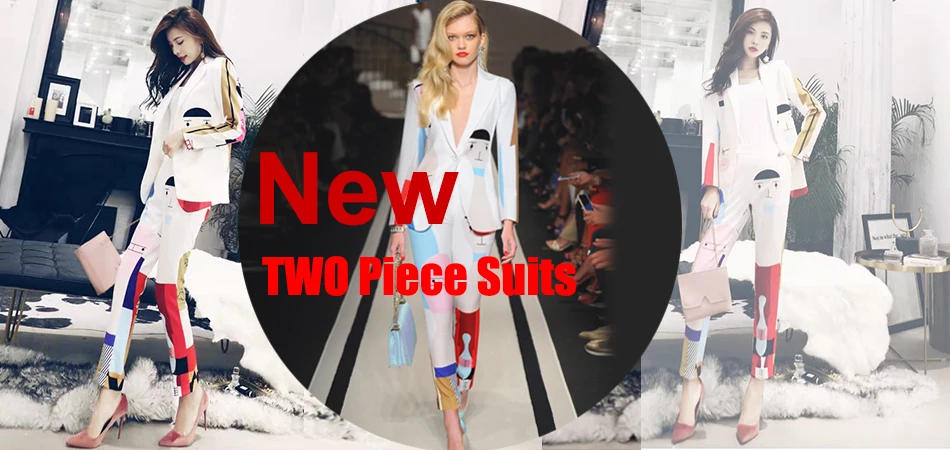 High Street комплект из двух предметов блейзер с девять брюки для девочек РЕТРО ПРИНТ лев одна кнопка пальто дамы подиум Вечерние