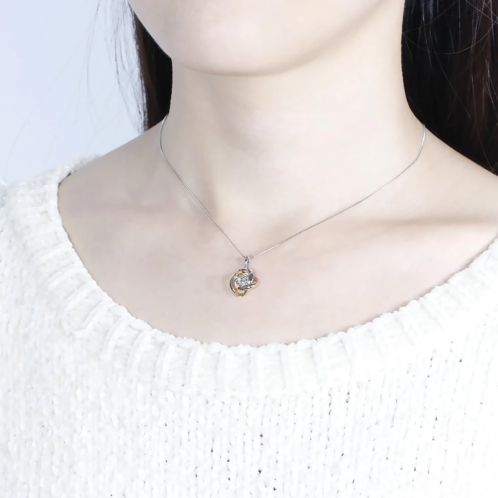 DovEggs Романтический 14 K 585 три тона Белый Желтый и розовое золото 0.25ct 4 мм F цвет муассанитовый кулон для женщин подарок