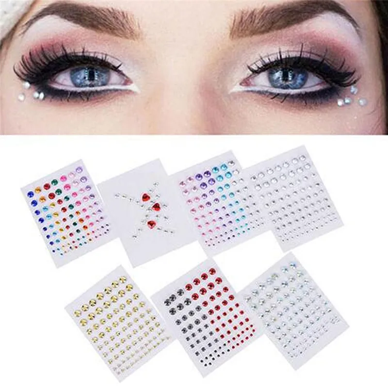 DIY Adhesive Face jewels Gems Temporary Tattoo Eyes Jewels Festival Party Body Gems Rhinestone Flash Tattoos Stickers Body