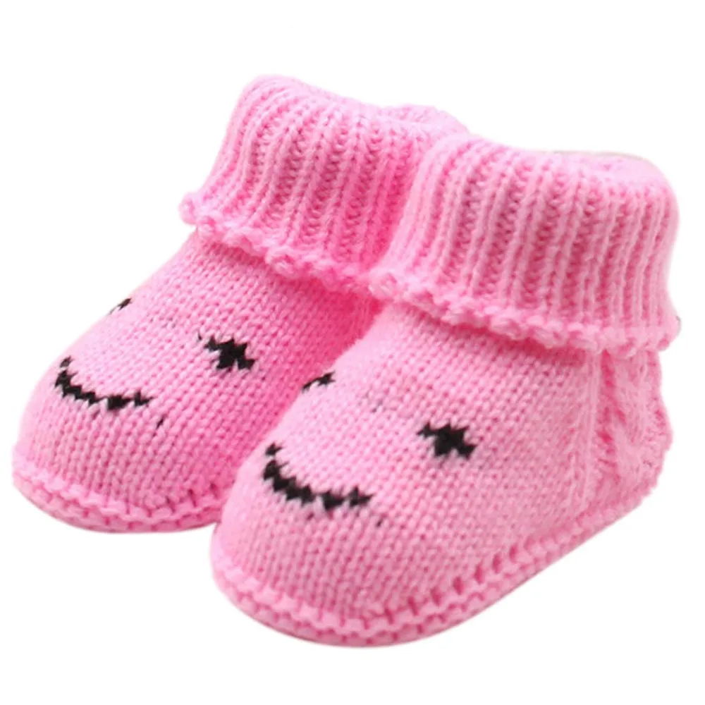 Pink Warm Winter Soft Woolen Baby Shoes Infants Crochet Knit Fleece Warm Boots Toddler Girl Boy Wool Snow Crib Shoes Booties First - Цвет: Pink