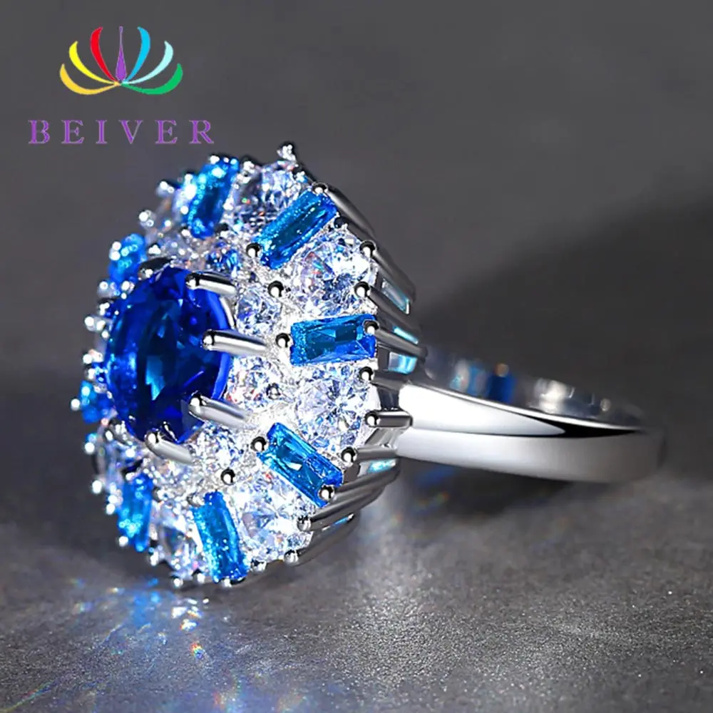 Beiver 2019 новые модные синие и прозрачные циркониевые круглые кольца для женщин