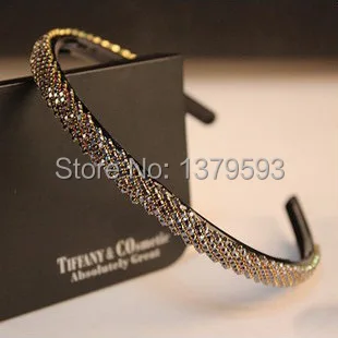 Korean hair accessories simple and understated dark lines Czech Rhinestone Headband pressure fine comb hairpin slip headban | Украшения и