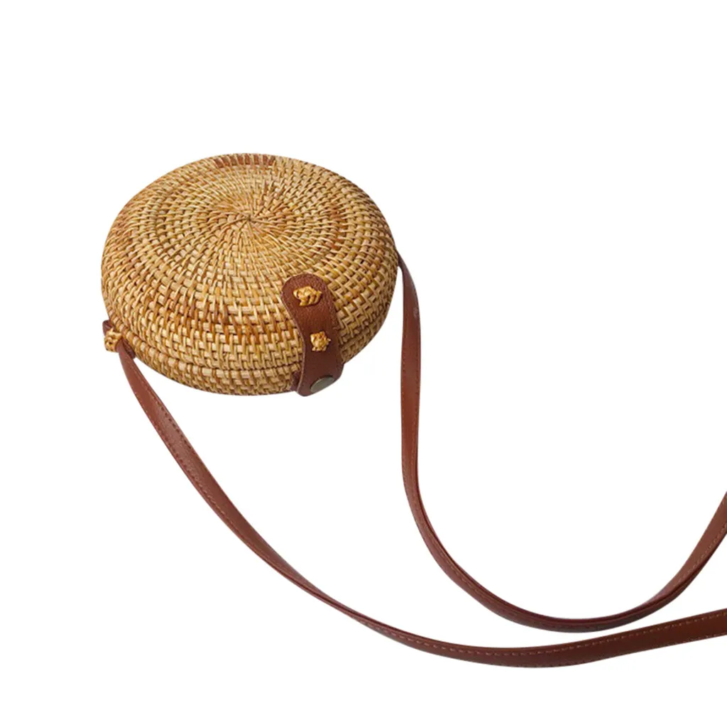 Сумка мессенджер из ротанга ручной работы круглые диагональные пляжные