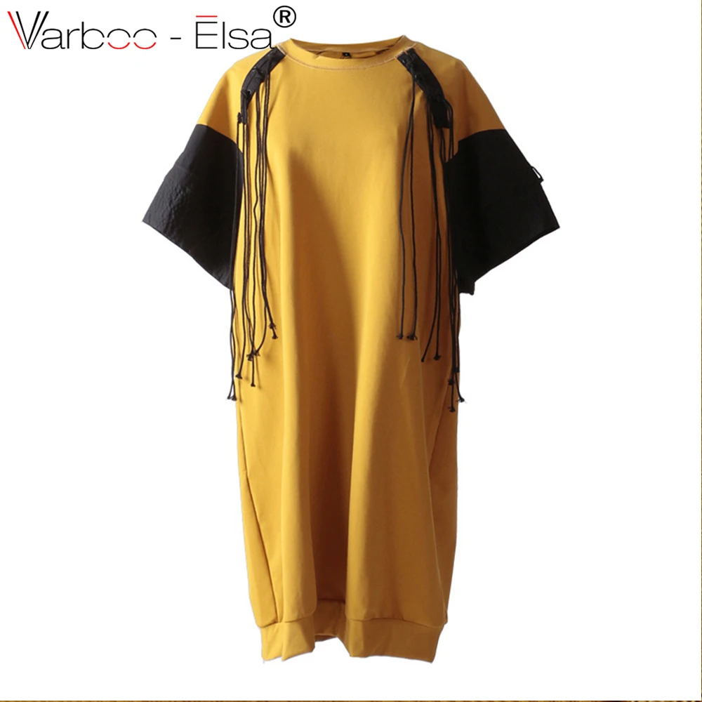 VARBOO_ELSA черной кисточкой платье Женский Круглая горловина короткий рукав Oversize