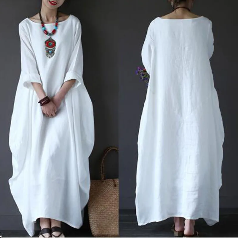 New Crew Neck Batwing Sleeve Baggy Long Dresses Women Casual Party Kaftan Solid Spring Summer Dress Robe Plus Size Clothes | Женская