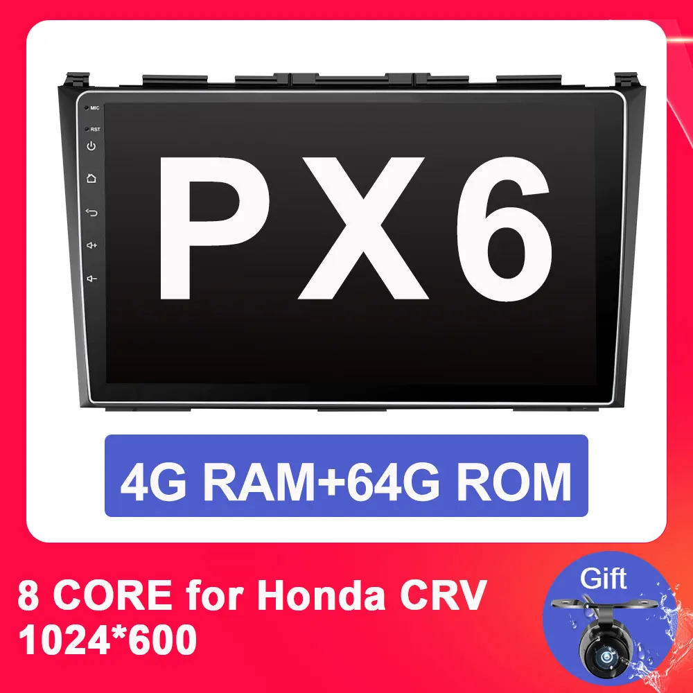 4G 64G PX6 Eunavi автомобильный Радио плеер gps Navi для Honda CRV 2007-2011 ips емкостный экран 1024*600+ wifi+ BT+ SWC+ RDS+ Android 9,0 PX6 без DVD - Цвет: 4G 64G PX6