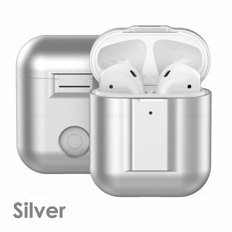 Akcoo металлический чехол, совместимый для Airpods чехол Крышка из устойчивого к царапинам стекла кожи для Apple AirPods 1 2 зарядный магнит адсорбционный чехол - Цвет: Silver