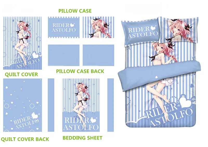 

Fate Stay Night/Fate Grand Order Anime BED SET Soft rider astolfo Printed Bedding Set With Pillow Case Bed Sheet Duvet Cover Set