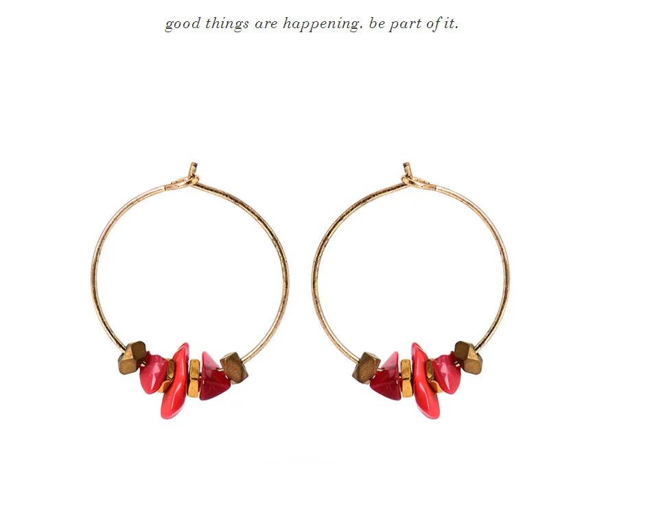Женские трендовые круглые серьги-кольца с красным натуральным камнем, винтажные античные Золотые круглые серьги-кольца, ювелирные изделия