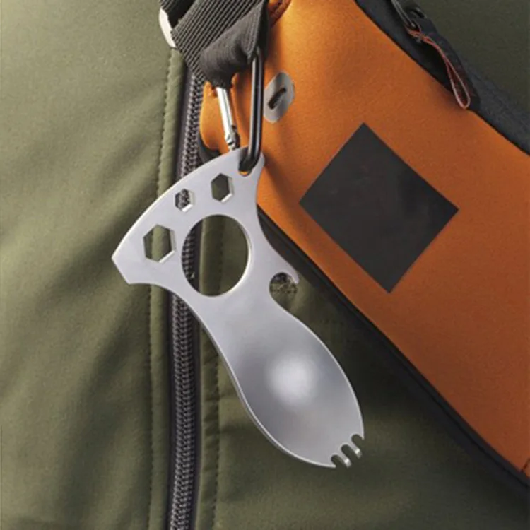 

300 шт Универсальная ложка + вилка + 3 шестигранные головки гаечный ключ + открывалка для бутылок + карабин быстрая доставка для DHL