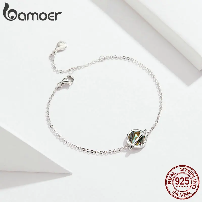 bamoer Design Planet Stud Earrings and Bracelets for Women 925 Sterling Silver Jewelry Sets Natural Shell Fashion Bijoux ZHS119