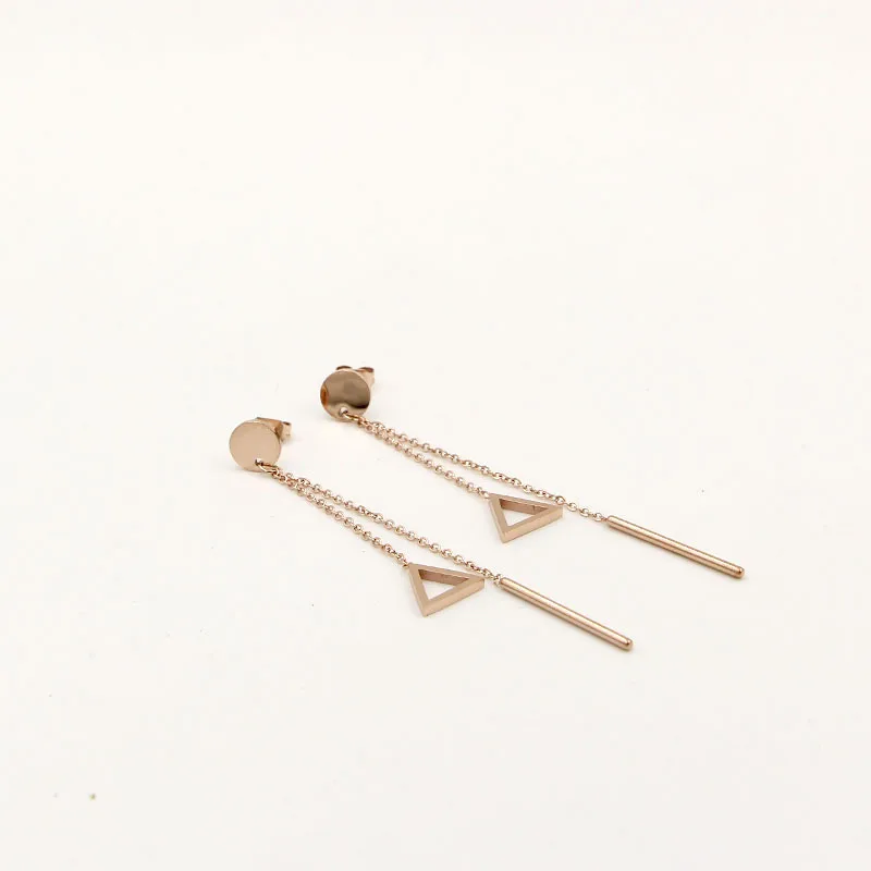Hollow triangle tassel drop earrings for women boucle d'oreille femme Rose gold color chains stainless steel earings orecchini |