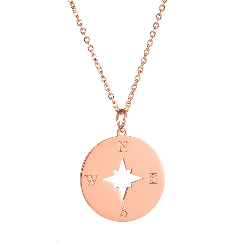 Rose Gold Нержавеющая сталь ожерелье подвеска с компасом для Для женщин Lover's золотистый Серебристый с розой Цвет Крошечные Круглые украшение для чокера Модные украшения подарок - Окраска металла: Rose Gold