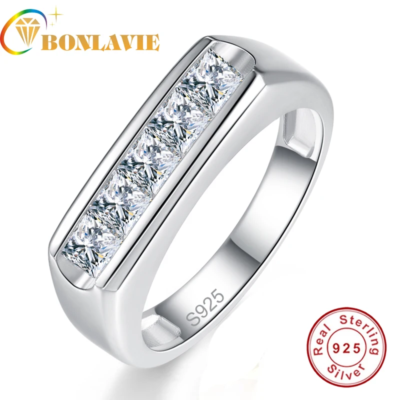 

BONLAVIE Simple style 925 Sterling Silver Ring Fine Jewelry 3*3 mm Natural Gemstone Men's Ring Best Gift For Husband With Box