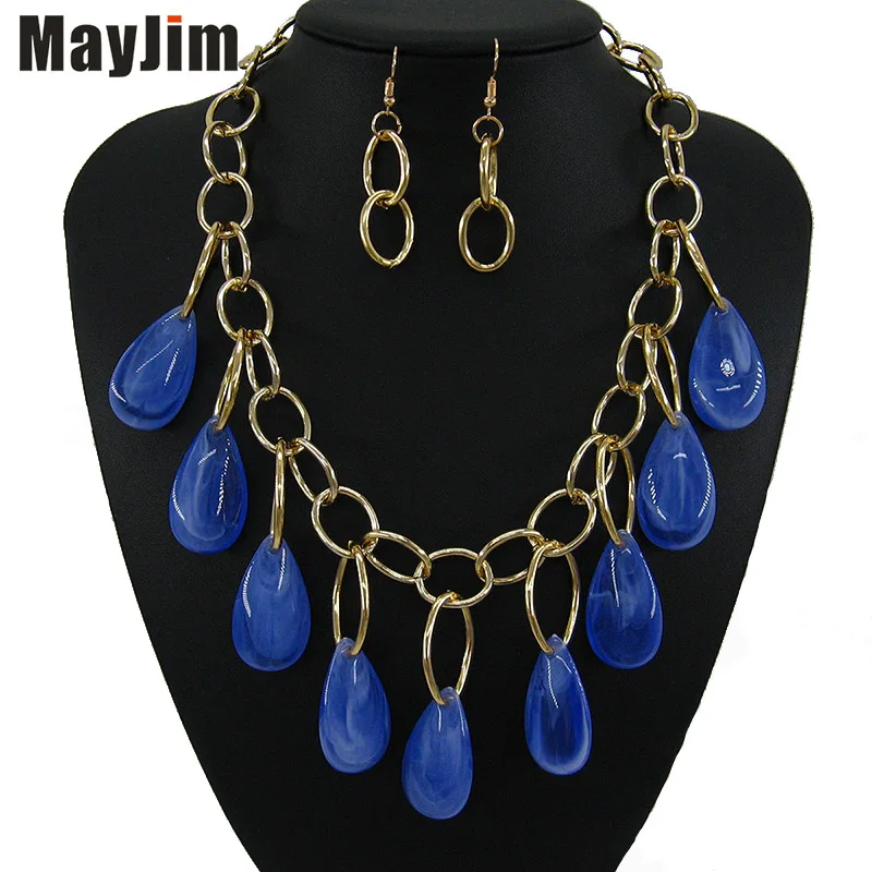 Женский комплект из колье и серёг золотистого цвета|Ювелирные наборы| |