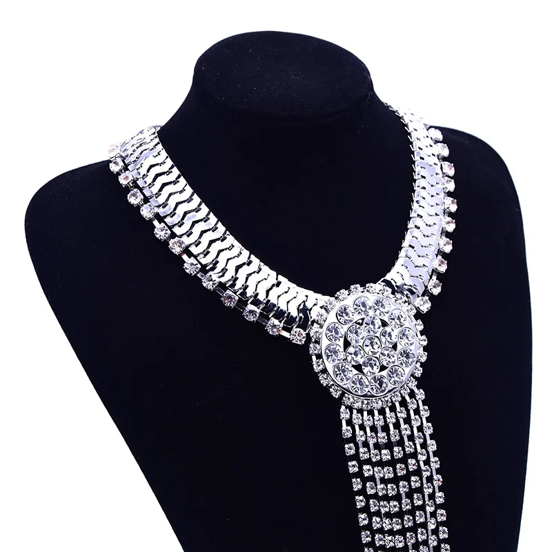 AAACGYC A020 Jewelry Necklace new fashion women's jewelry set steel color Rhinestone necklace 2018 | Украшения и аксессуары