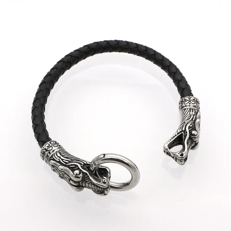 Винтажный Модный черный кожаный браслет JSBAO античный китайский с драконом