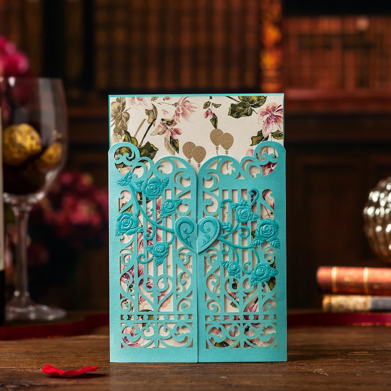 Free Shipping 20 X White/Blue Wedding Invitation Card Gold Envelope Gilding Laser Cut Party Supply | Дом и сад