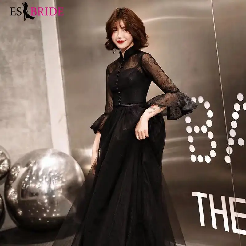 Vestidos De Fiesta De Noche, черные простые элегантные вечерние платья, студенческие вечерние платья трапециевидной формы, арабское вечернее платье принцессы ES2422