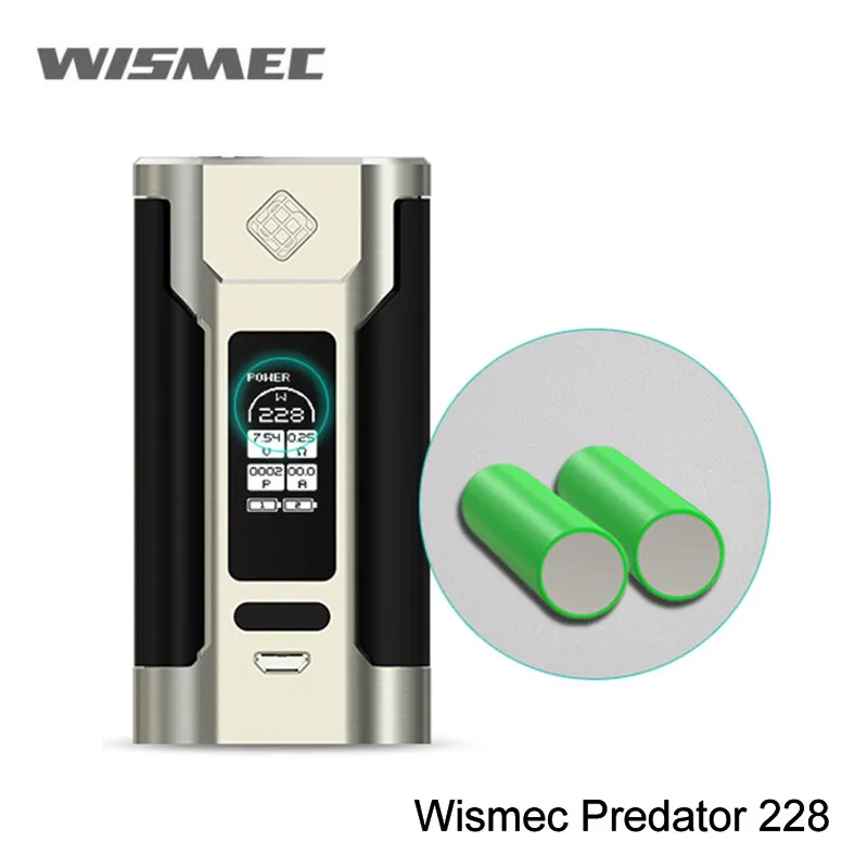 В наличии оригинальный Wismec Predator 228 Mod Питание от двойной сменной батареи 18650 Vape 228W