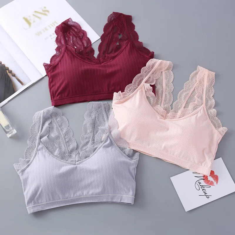 Женский трикотажный кружевной топ без косточек бюстгальтер с широкими