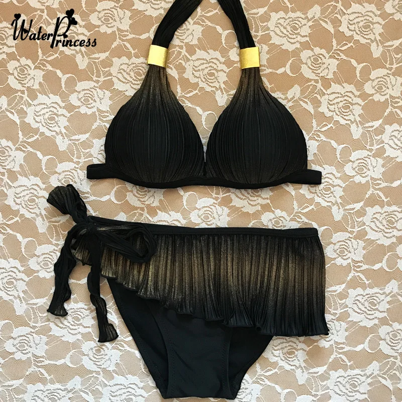

Black Short skirt bikini Set Two-Pieces Suits Push Up Swimwear Women Sexy Ruffled Fold Swimsuit 2020 New Hot Beachwear swimming