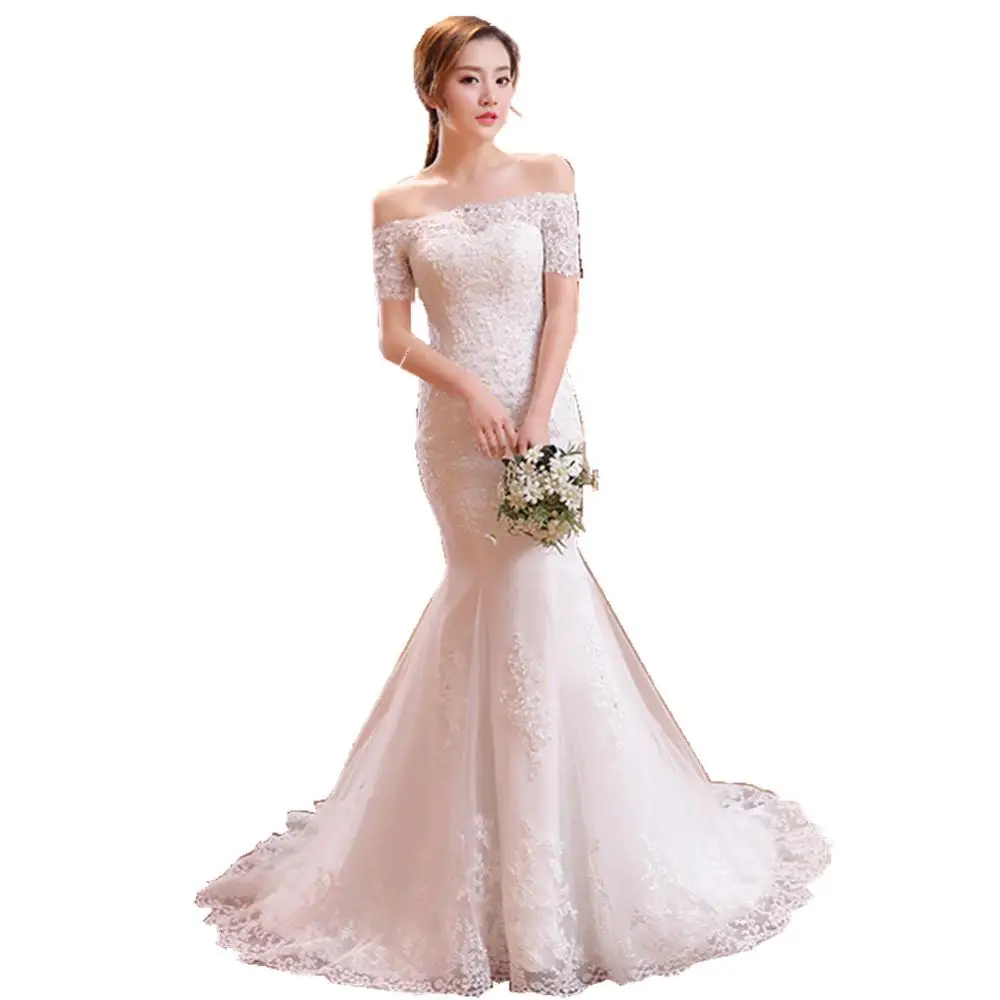 Ruthshen/Винтажные кружевные свадебные платья русалки с рукавами Robe De Mariee с открытыми плечами Свадебные платья из Китая - Цвет: picture color