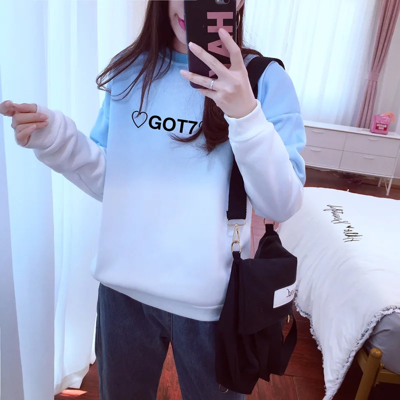 Kpop Got7 толстовка с сердцами для женщин Ulzzang градиент буквы вырез лодочкой Свитшот