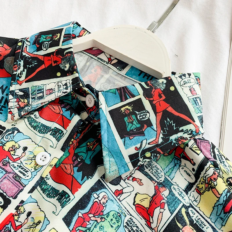 

Europe retro fashion shirt character cartoon print loose thin large size lazy wind shirt female printed blouses