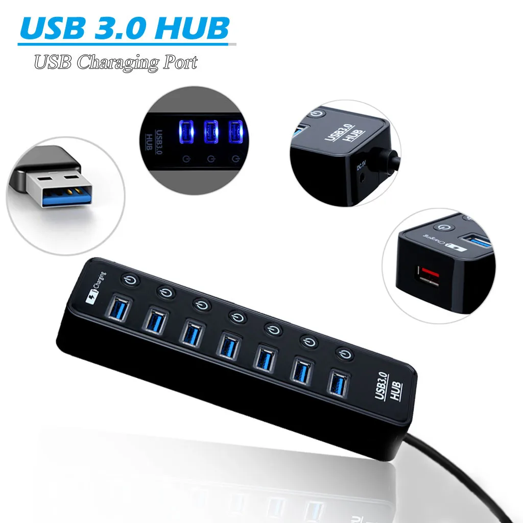 Концентратор с 7 портами USB 3 0 Зарядные порты индивидуальными выключателями