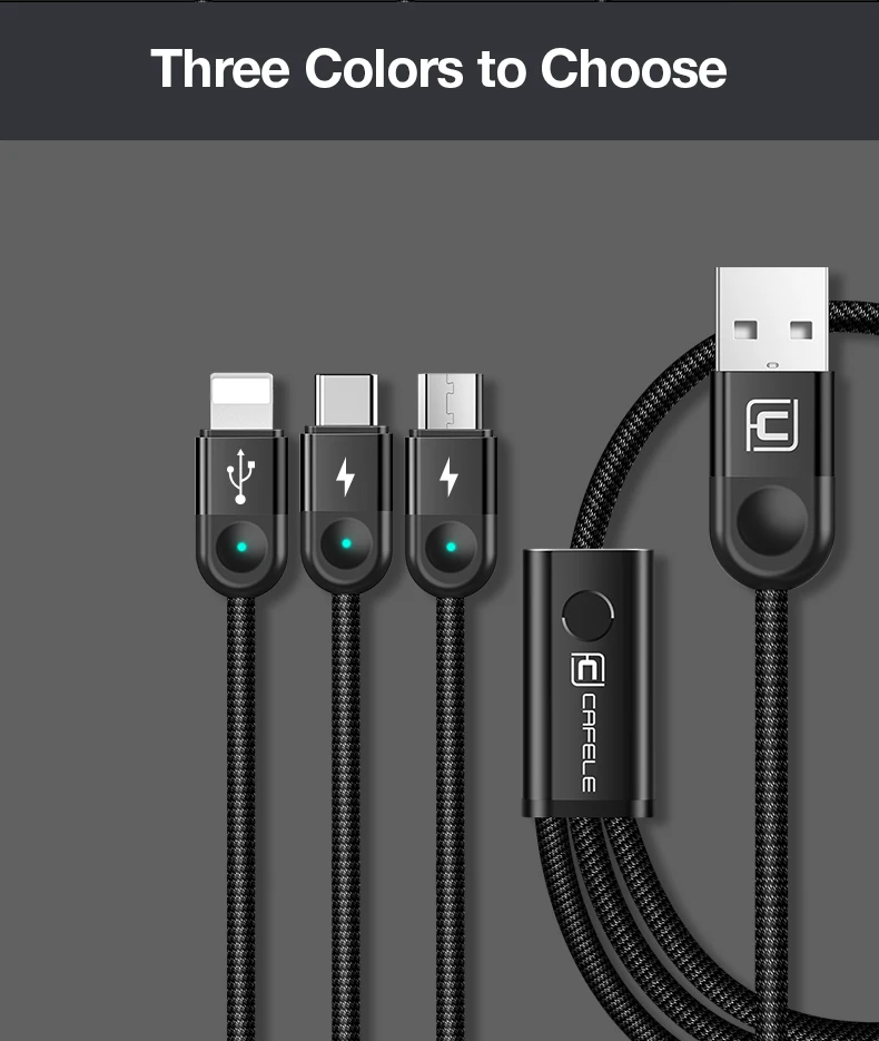 CAFELE Micro USB кабель type C кабель для зарядки телефона 3 в 1 Светодиодный светильник USB для телефонов iphone samsung huawei Xiaomi Oneplus