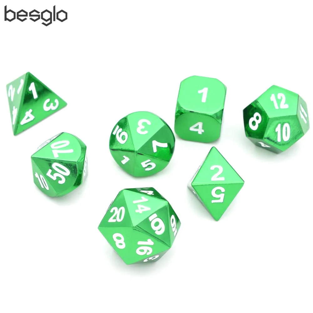 Зеленые металлические игральные кости DND многогранные игральные кости D20 D12 D10 D% D8 D6 D4 для ролевых игр MTG настольные игры с мешочком на шнурке