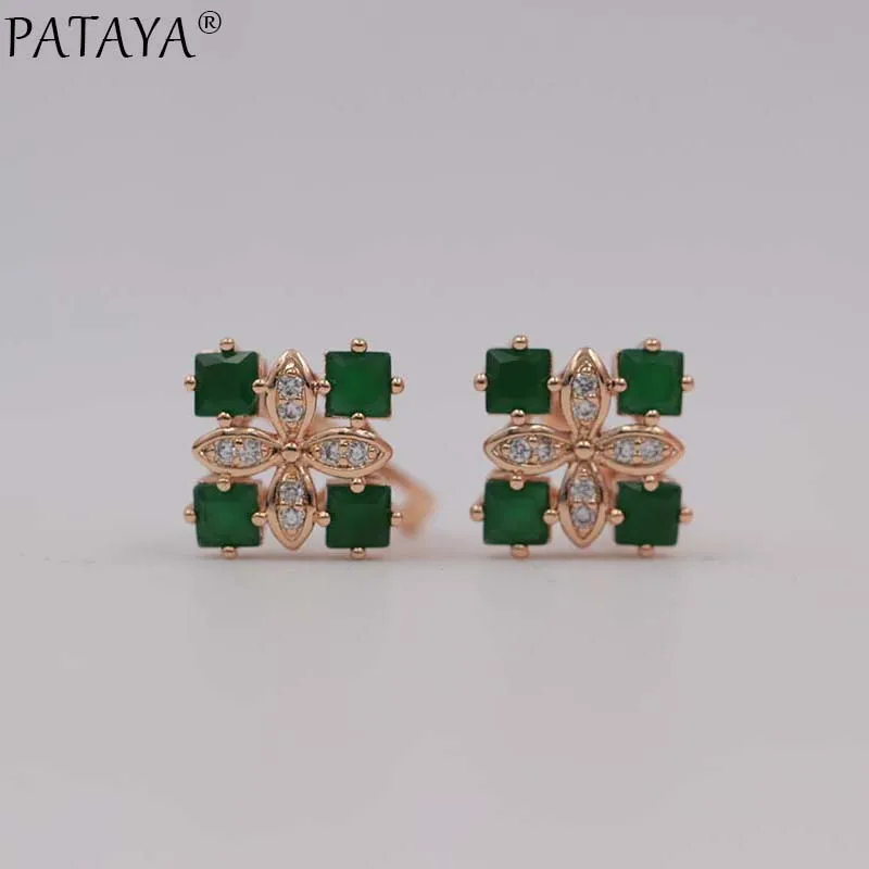 Роскошные женские серьги PATAYA, четыре квадрата, 585, розовое золото, зеленый цвет, натуральный циркон, серьги, свадебные украшения, свадебные вечерние серьги AAA