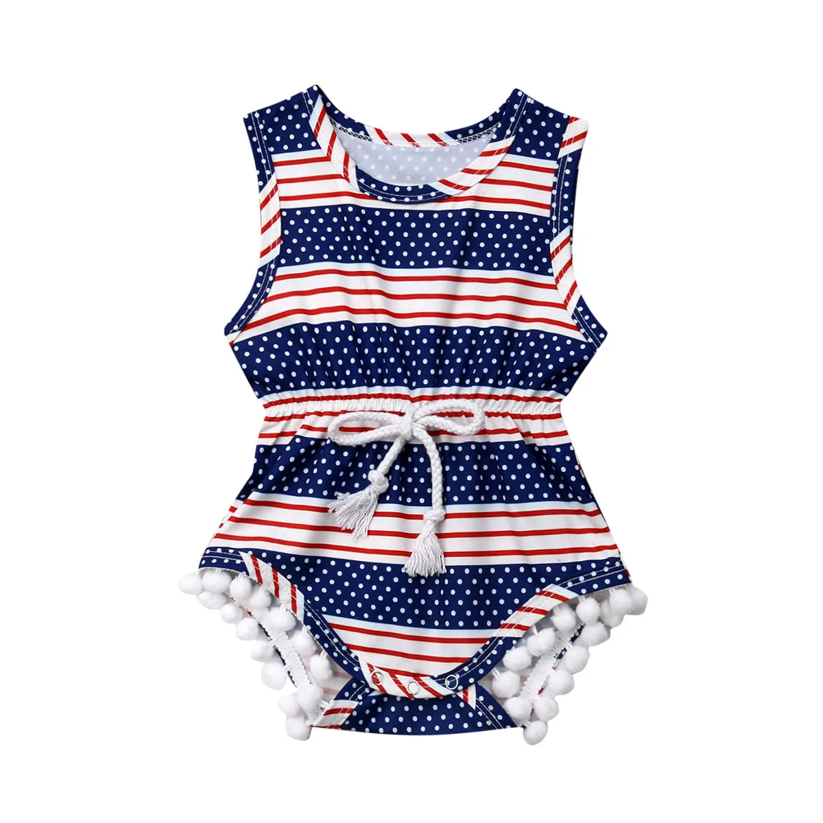 

Newest Newborn Baby Girl Clothes 4th of July Tassel Sleeveless Bodysuits Jumpsuit Sunsuit One-Piece Outfits