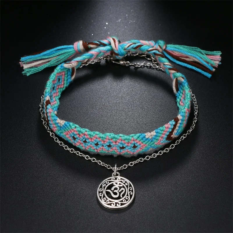 Женские винтажные Многослойные ножные браслеты FNIO богемный Серебристый браслет