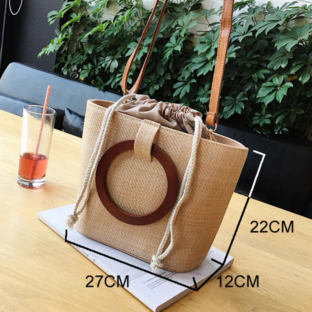 Женская винтажная соломенная сумка летняя пляжная из ротанга плетеные сумки