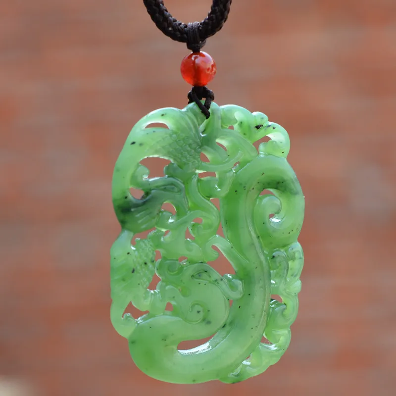 (Сертификат) натуральный зеленый HETIAN подвеска с нефритом китайский дракон и Phoenixe