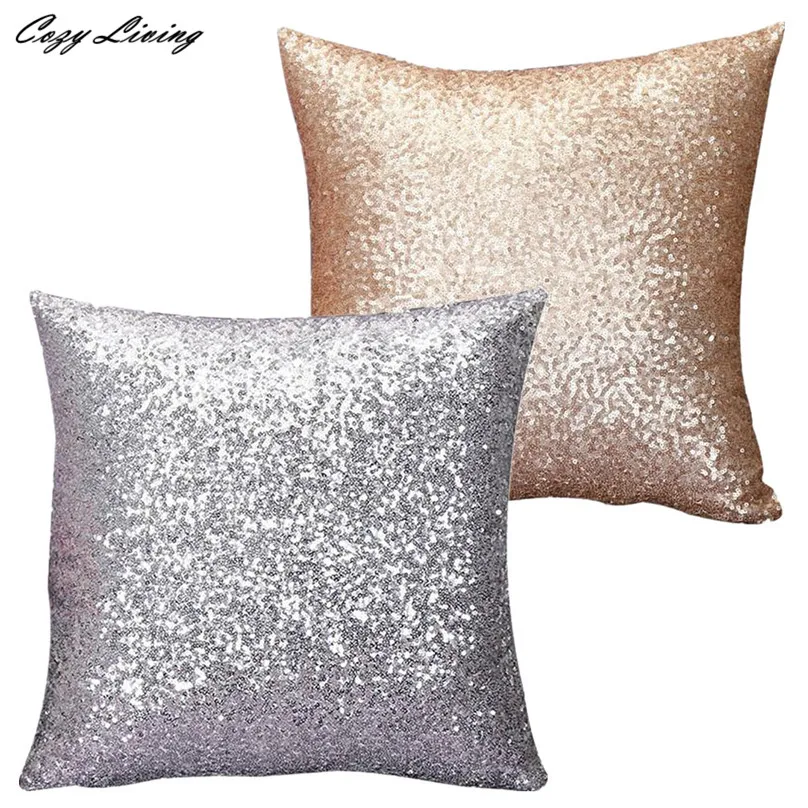 Подушка с блестками чехол 40*40 см украшенные золотистыми и серебристыми Блестки