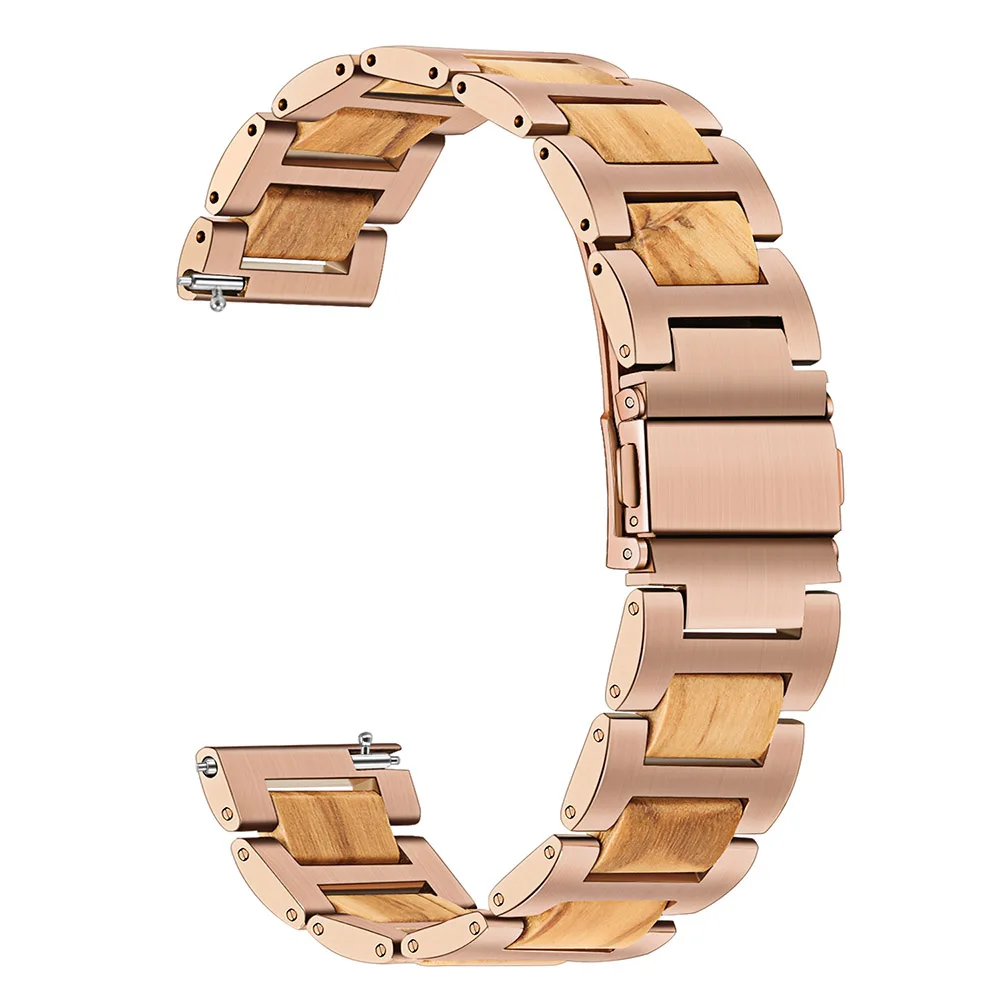 Rose Gold 20 мм ремешок из натурального дерева и нержавеющей стали для часов huawei Watch 2(Sport) Ticwatch 2/E Amazfit Bip быстросъемный ремешок на запястье - Цвет ремешка: Rose Gold